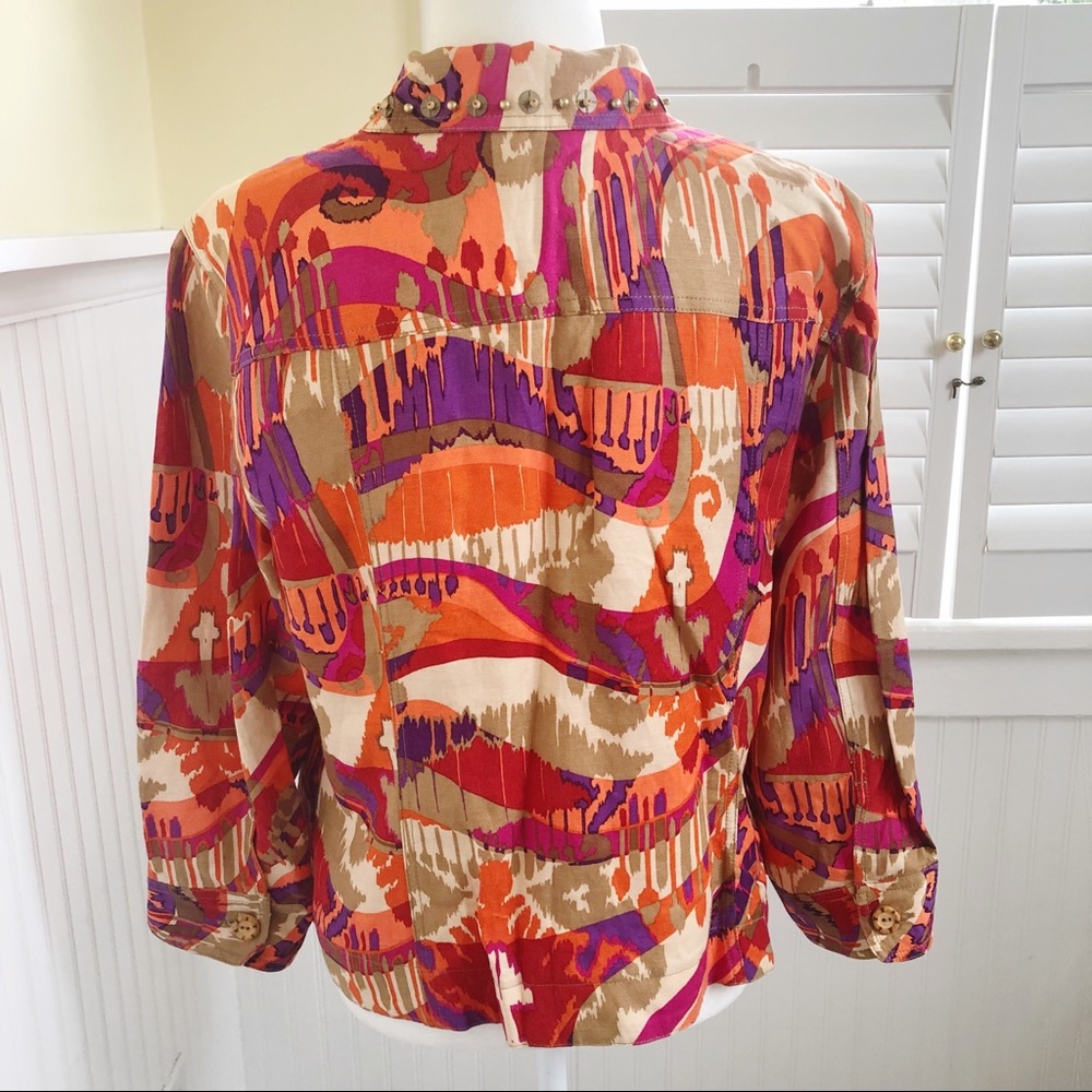 Ruby Rd Colorful Wood Button Linen Blend Jacket 14 - image 2